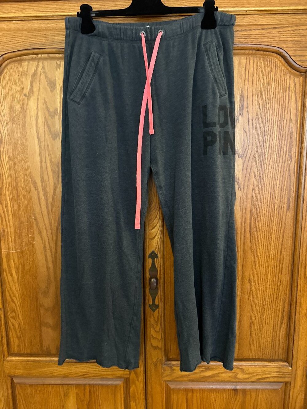 PINK Victoria's Secret Charcoal Gray Track Pants with Pink Drawstring